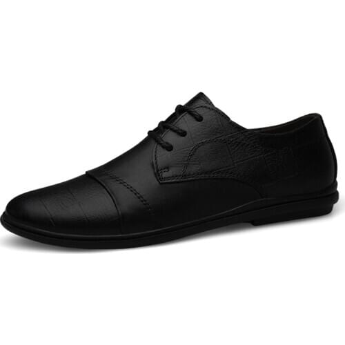 Genuine Leather Upper High Quality Black Stitched Mens Casual Shoe Big Size 37-45 for Man Flats Shoes Business Loafers Shoes