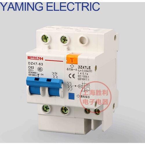 High quality P163 DZ47LE 2P 6-63A Two phase wire electric shock switch leakage protection Residual current Circuit breaker