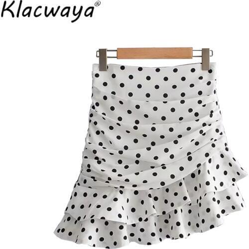 Vintage women cascading ruffles dots mini skirts 2019 fashion ladies high waist skirt streetwear girls elegant skirt chic ins