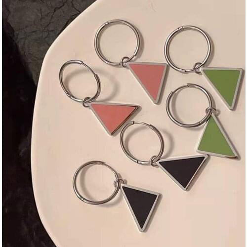 Brand Pure 925 Sterling Silver Jewelry For Women Pink Green And Black Triangular Earrings Party Jewelry