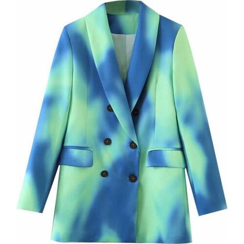 Women Fashion Casual Double Breasted Lapel Blazer Autumn Winter Long Sleeve Tie Dye Suit Coat Outerwear Meeting Office