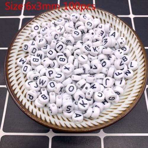 100pcs 6x3mm Mixed Letter Acrylic Beads Round Flat Alphabet Digital Cube Loose Spacer Beads For Jewelry Making Bracelet #05
