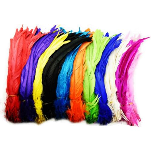 100 PCS Length 30-35cm Colorful Dyeing Chicken Rooster Tail Feathers India Hair Decoration Wedding Clothes Head Ornaments IF33