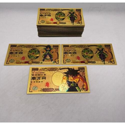 28 Designs Japanese Anime DBZ Son-Goku Vegeta-Broli Buu 10000 Yen Gold plastic Banknotes Set for classic childhood memo
