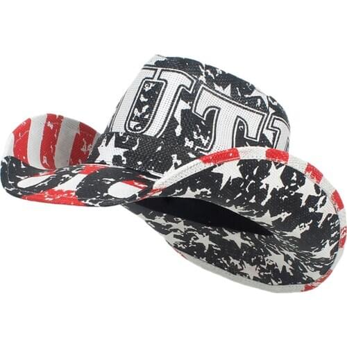 17 Stlye Straw Cowboy Hat Women Men USA American Flag Western Sombrero Hombre Hat Outback Toyo Sun Hat