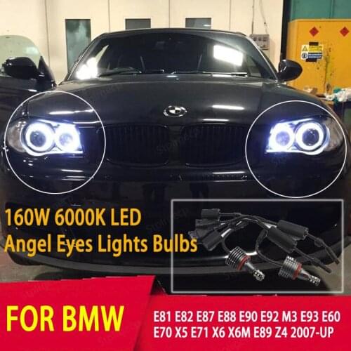 2pcs Bright 6000K 160W LED Angel Eyes Marker Lights Bulbs Lamp For BMW E87 E39 M5 E60 E61 E63 E64 M6 E65 E66 E83 X3 E53 X5 00-08