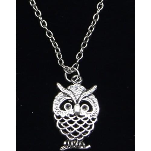 20pcs New Fashion Necklace 24x15mm hollow owl Pendants Short Long Women Men Colar Gift Jewelry Choker