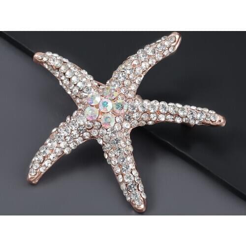 2021 Fashion Metal Rhinestone Starfish Brooch Female Brooch Creative Popular Corsage Jewelry Accessories