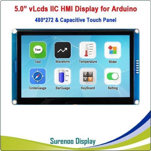 5.0" 480*272 Serial I2C IIC vLcds HMI Intelligent Smart TFT LCD Module Display Capacitive Touch Panel for Arduino