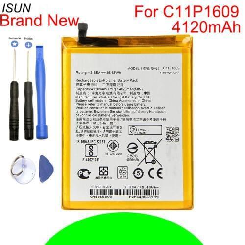 ISUNOO 4120mAh C11P1609 Battery For ASUS Zenfone3 max 5.5" ZC553KL X00DDA For Zenfone 4 max 5.2" ZC520KL X00HD Battery With Tool