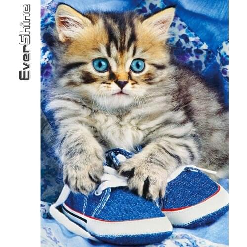 Evershine Diamond Painting Cat Cross Stitch Kit Animal Diamond Embroidery Full Square Round Drill Mosaic 5D DIY Handicraft