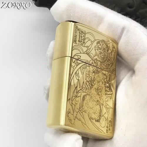 Zorro Gasoline Lighter Pure Copper Brass Kerosene Lighter Fine Carving Japanese Style Warrior Metal Craft Men Gift
