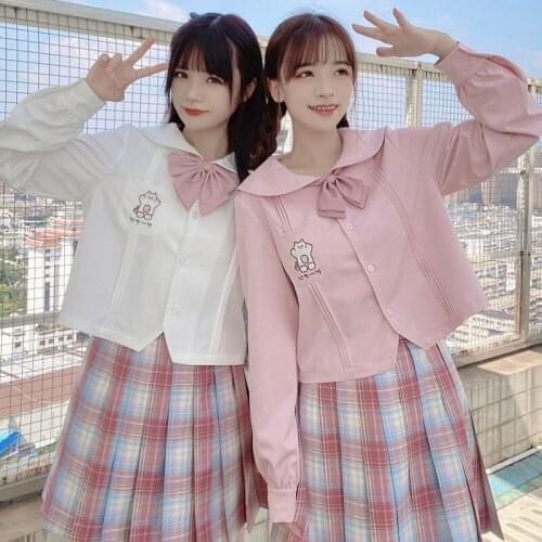 Japanese Preppy Style Kawaii Frilly Peter Pan Collar Lolita Blouse Tops Long Sleeve White Shirt Teen Girls Spring Autumn 2021