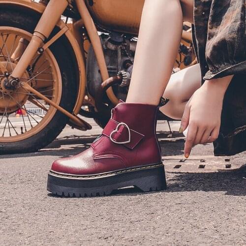 Winter belt buckle Velcro ankle boots womens punk style thick-soled high heels PU zipper decoration handsome motorcycle shoes