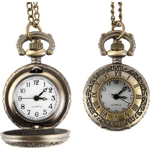 Fashion Vintage Pocket Watch Alloy Roman Number Dual Time Display Clock Necklace Chain Watches Birthday Gifts Retro Hours Clock