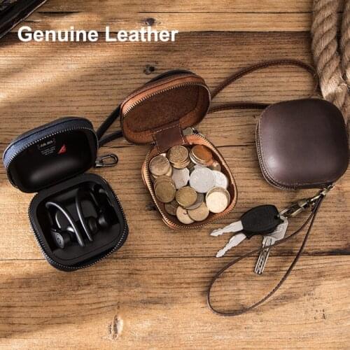 Genuine Leather Earphone Case for Powerbeats Pro Bag Vintage Matte Shockproof Hard Headset Cover Wallet Coin Glasses Storage