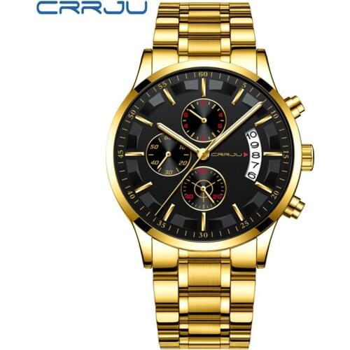CRRJU 2261S New Mens Steel Band Sports Waterproof Watch Fashion Mens Business Multi-Function Six-Pin Chronograph Wristwatches