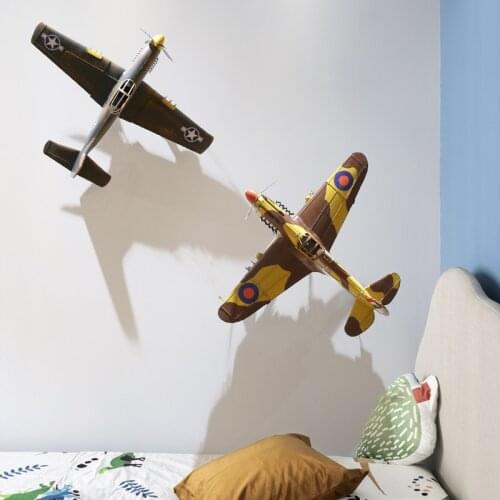 European Wrought Iron Airplane Wall Sticker Ornaments Childrens Room Wall Mural Crafts Home Livingroom Wall Hanging Decoration