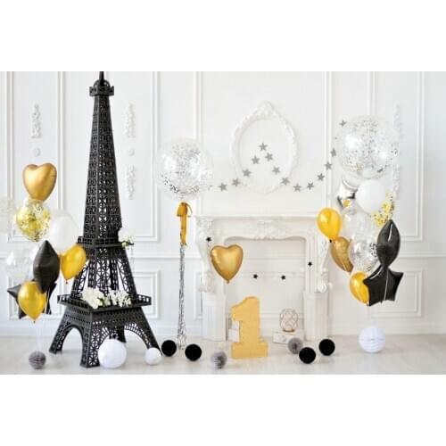 Birthday Backdrop Balloon and Black Tower Photography Background Holiday Celebration Photo Booth Studio Decor