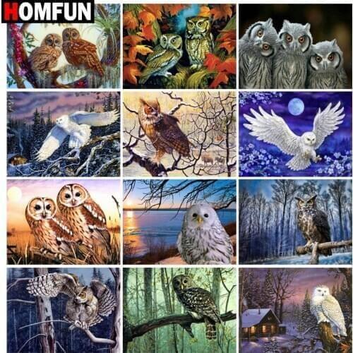 HOMFUN Rhinestone Painting Crystal Decor Diy Diamond Painting "Owl forest animal" 3D Cross Stitch Pattern Diamond Embroidery