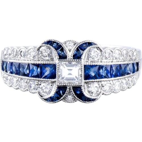 Fashion Blue White Square Crystal Zircon Rings for Women Wedding Finger Ring Jewelry Anillos Engagement Accessories Jewelry