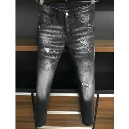 Mens DSQ2 Hot drilling Jeans Pencil Pants Motorcycle Party Casual Pants Streetwear 2021 Denim Mens 9709
