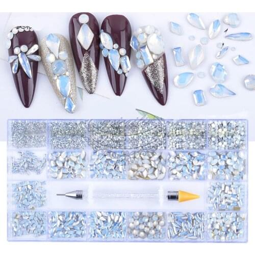 Swarovsky 24 Grid Nail Art Rhinestone Set Multi Shape Crystal Flatback Non Hotfix Glass Diamond Sapphire Fancy Nail Decoration