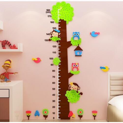 Big Tree Children Height Sticker Wall Stickers for kids rooms Bedroom Wall Art Decor Cartoo 3D Acrylic Sticker Baby Height Ruler