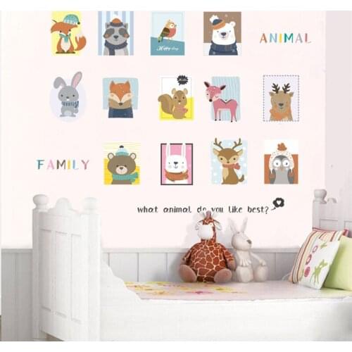 Funny Animals Portrait Wall Art Sticker For Office Shop Cinema Kids Room Home Decor Cartoon Safari Mural Art Diy Pvc Decal