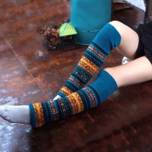 Bohemian Style Wool Boot Socks Female Thick Fall Color Matching Leg Warmers Women Fluorescent Color Comfort Legwarmers BAC317