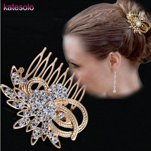 2017 New Shiny Crystal Wedding Bridal Hair comb Pin Gold Silver Color Flower Hair accessories
