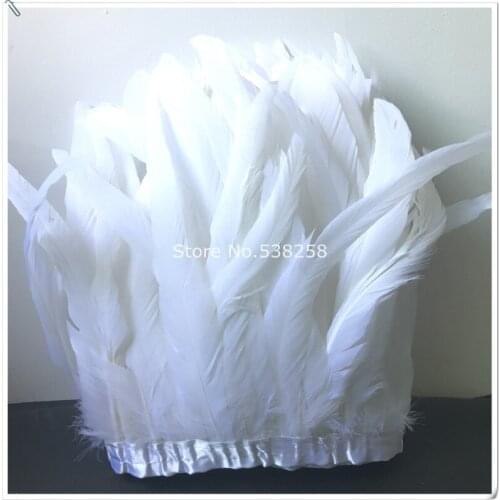 NEW arrival 30-35cm 2m/lot rooster feather trim pure white for Cloth Sideband For DIY Handmade Sewing Accessories
