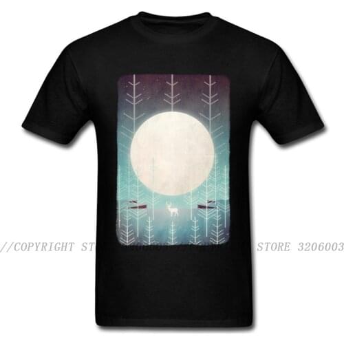 New Design Silent Moon Night Deer Forest Walking T-shirt Black Tops Men Short Sleeve Tees Cartoon Shirts Plus Size