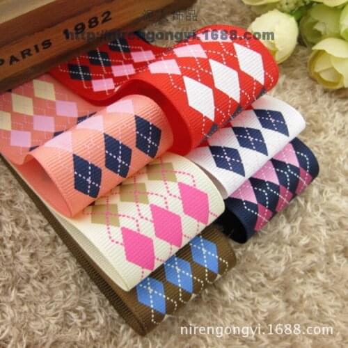 Single Face Satin Ribbon 38mm Geometric Polyseter Ribbon DIY Manual Hair accessories grosgrain ribbon 10M/Lot