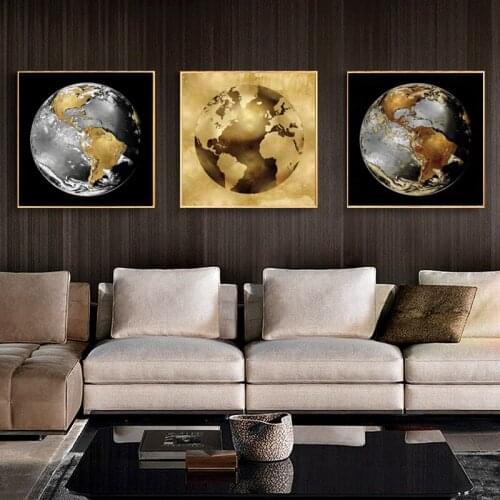 Luxury Wall Art Canvas Paintingl World Map Moonlight Earth Wall Art Posters Prints Wall Pictures for Living Room Home Cuadros