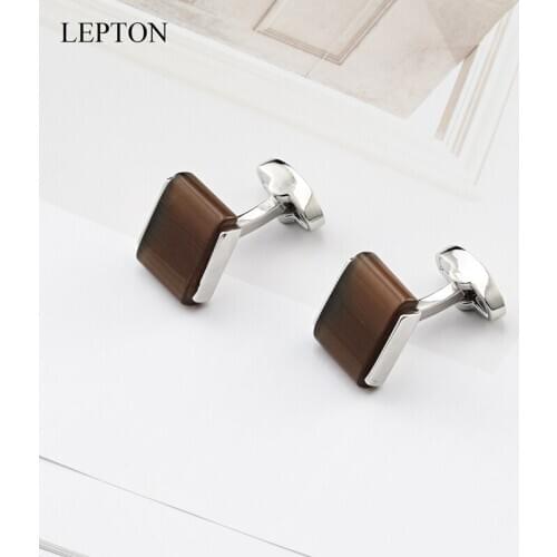 Low-key Luxury Cats eye stone Cufflinks for Mens High Quality Square Brown Opal Stone Cufflink Relojes gemelos Lepton Jewelry