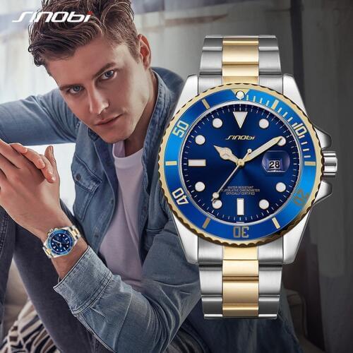 SINOBI Mens Fashion Casual Watches Top Geneve Band Mans Sports Quartz Watch Golden Clock Relogio Masculino Montre 2019