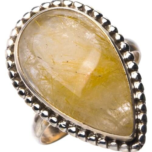 StarGems Natural Golden Rutile Handmade 925 Sterling Silver Ring 8.25 E2524