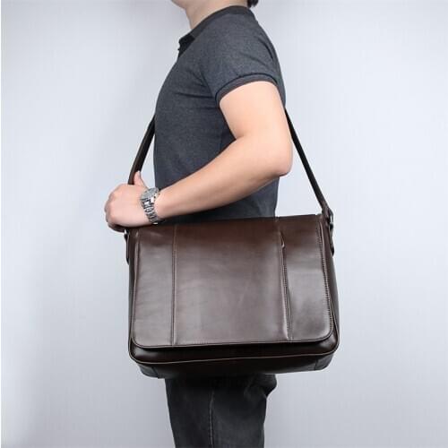Shoulder Bags For Men 14" Laptop Travel bags Genuine Leather Man Business File Crossbody Bag
