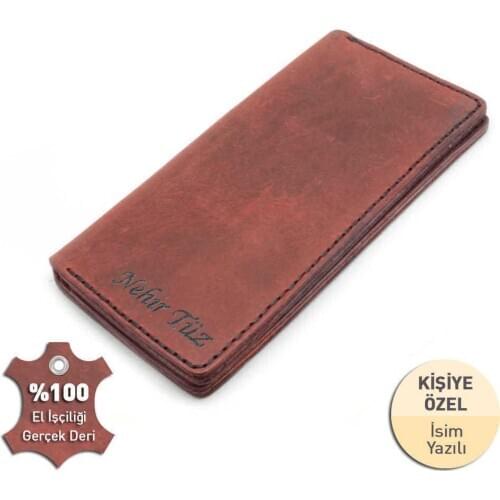 Tesbihane Black İpten All Hand Stitching Red Crazy Calf skin Wallet