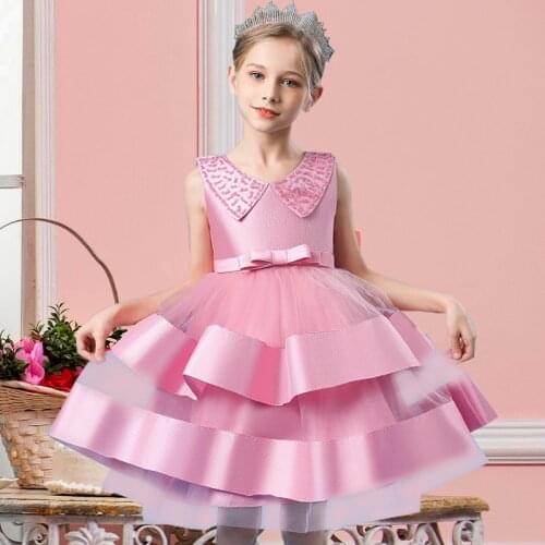 2021 Sequins Party Dress For Baby Girl 1 Years Birthday Wedding Princess Dress Mesh Ball Gown Dresses Kids Clothes 2 5 8 Years