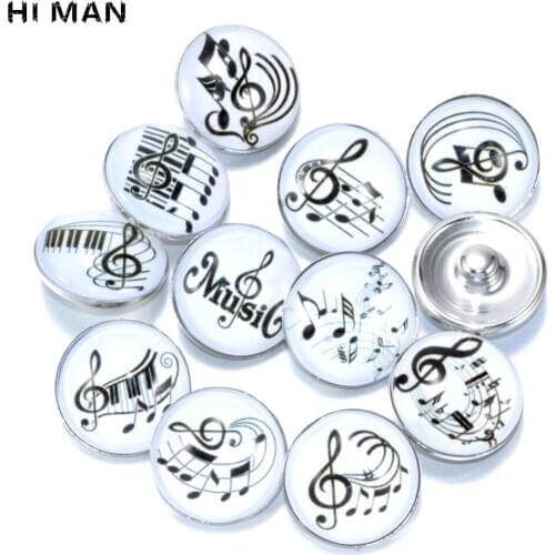 6pcs/lot Vintage Music Symbol 18mm Snap Button Jewelry Fit Leather Snap Button Bracelet Female Charm Personality DIY Accessories