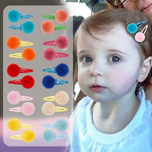 10pcs Candy Colors Girls Pompoms Hairpins Wool Balls Snap Hair Clips for Kids Toddlers Cute Barrettes Fashion Hair Accessories