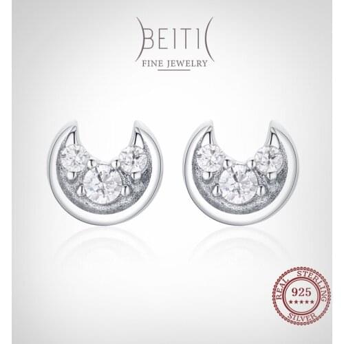 Beitil Shining Cubic Zirconia Genuine 925 Sterling Silver Unique Design Moon Stud Earrings For Women Girls Party Jewelry
