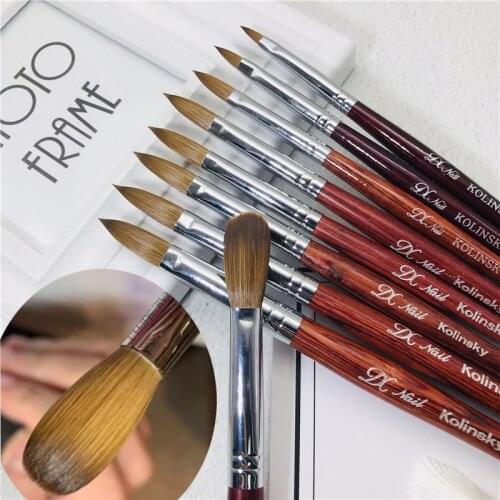 Kolinsky Sable Acrylic Nail Brush Flat Round Red Wood Handle UV Gel Carving Liquid Powder Pen