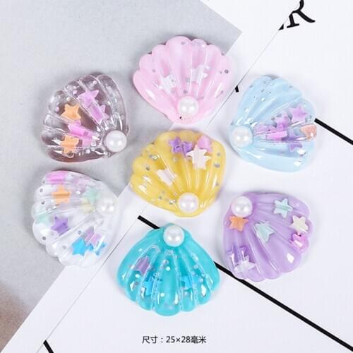 10pcs/lot 25X28mm Cute Resin Shell With Pearl Cabochon Flatback For Mobile Case Scrapbooking DIY Decorative Craft Favor