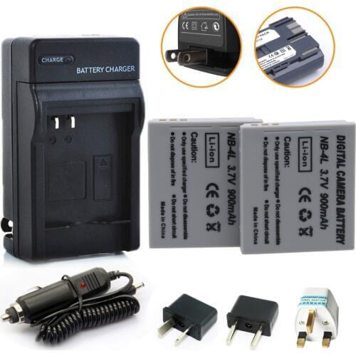 2Pcs NB-4L NB4L NB 4L Rechargeable Batteries Pack + Charger For Canon IXUS 40 30 50 55 S5 WA60 TX1 DS4 SD960 IS 255 HS 900mAh