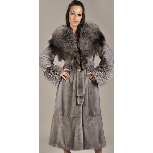2020 BFFUR Women Natural Mink Fur Coat Fox Fur Collar With Belt Long Outfit Female Luxurious Real Mink Fur Coats Jacket