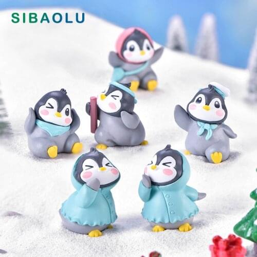 6pc Happy Christmas Penguin Figurine Cartoon Animal Model Home Decor Miniature Fairy Garden Decoration Accessories Modern Figure