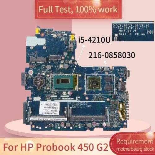 768143 For HP Probook 450 G2 LA-B181P 768143-001 SR1EF i5-4210U 216-0858030 Notebook motherboard Mainboard full test 100% work